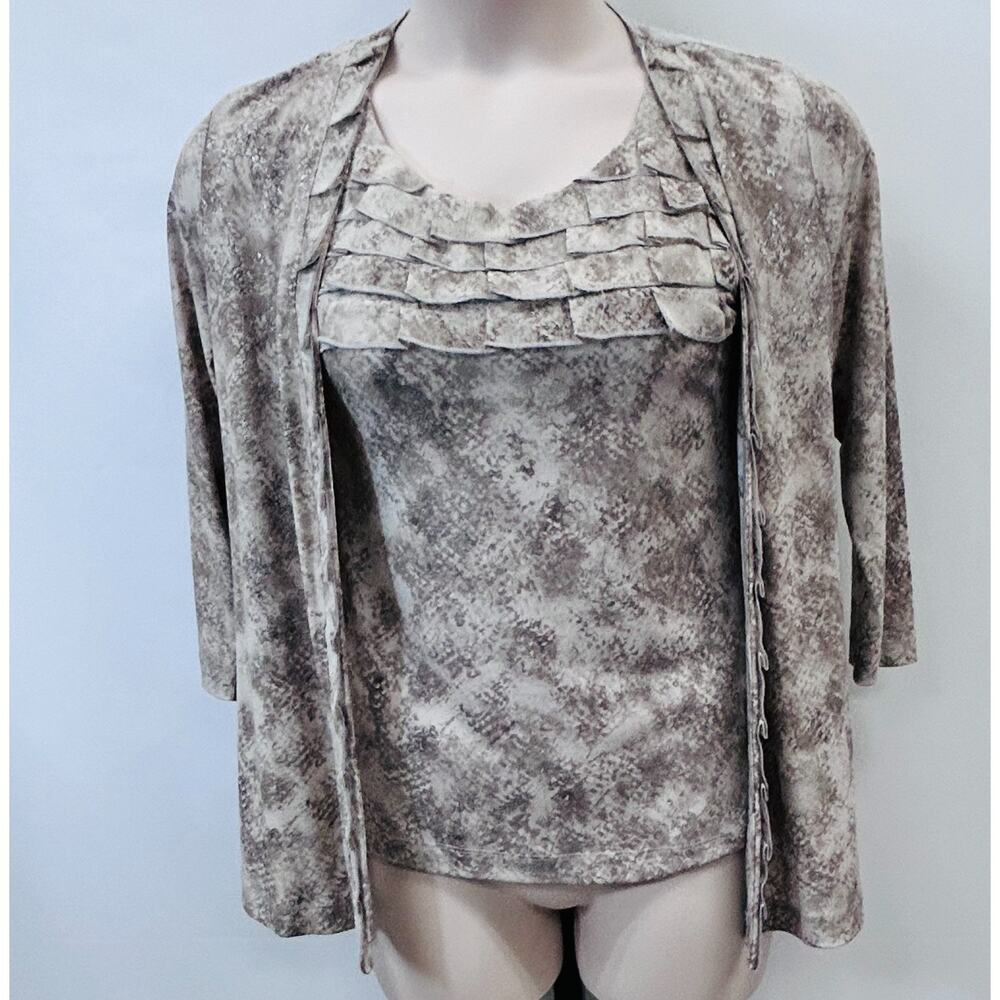 Chicos Cardigan 3/4 Sleeve Twin Set Women Size XS (00) Ruffle Top 2 Pc Set
